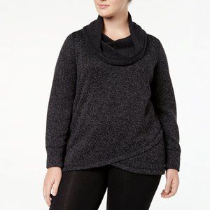 Ideology Sweater 1X Womens Plus Black Cowl-Neck Long Sleeve Tuli Hem Pullover